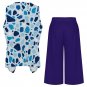 Sleeveless Top & Cropped Wide-Leg Pants Set, Blue Terrazzo Mosaic, Four-way Stretch Fabric