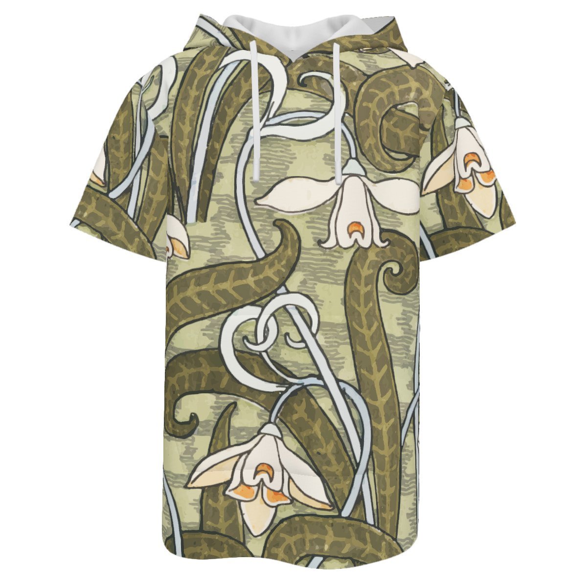 Men&acirc;��s Short Sleeve Drawstring Front Pocket Hoodie, Art Nouveau