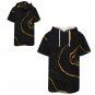Men&acirc;��s Short Sleeve Drawstring Front Pocket Hoodie, Black Marble Gold Lines Graphic Print