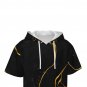 Men&acirc;��s Short Sleeve Drawstring Front Pocket Hoodie, Black Marble Gold Lines Graphic Print