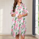 Women's V-Neck Ruffle Sleeve Dress, Pink Peony Floral Flower Watercolor Art