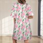 Women's V-Neck Ruffle Sleeve Dress, Pink Peony Floral Flower Watercolor Art