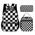3-in-1 Backpack Combo Set (backpack + lunch bag + pen case), Black White Checkerboard