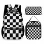 3-in-1 Backpack Combo Set (backpack + lunch bag + pen case), Black White Checkerboard