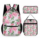 3-in-1 Backpack Combo Set (backpack + lunch bag + pen case), Pink Peony Flower Flower