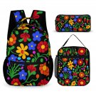 3-in-1 Backpack Combo Set (backpack + lunch bag + pen case), Multicolor Flower Art