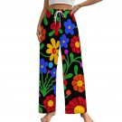 All-Over Print Women's Cotton Pajama Pants, Multicolor Floral Flower
