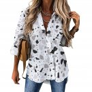 All Over Print Cotton Women's Long Sleeve Irregular Hem Shirt, Monochrome Terrazzo