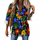 All Over Print Cotton Women's Long Sleeve Irregular Hem Shirt, Multicolor Floral Flower