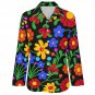 All Over Print Cotton Women's Long Sleeve Irregular Hem Shirt, Multicolor Floral Flower