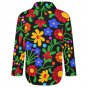 All Over Print Cotton Women's Long Sleeve Irregular Hem Shirt, Multicolor Floral Flower