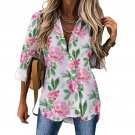 All Over Print Cotton Women's Long Sleeve Irregular Hem Shirt, Pink Peony Floral Flower