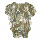 Women's Crew Neck Ruffle Short Sleeve Shirt, Art Nouveau Pattern