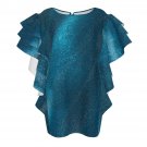 Women's Crew Neck Ruffle Short Sleeve Shirt, Tosca Galaxy Cosmic Print