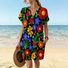 Women's Casual V-Neck Dress, Multicolor Floral Simple Art