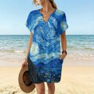 Women's Casual V-Neck Dress, Van Gogh Starry Night Art