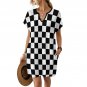 Women's Casual V-Neck Dress, Black White Checkerboard