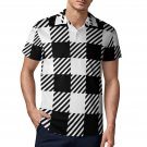 Men's Premium Ice Silk Polo Shirt, Black White Plaid Pattern