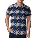 Men's Premium Ice Silk Polo Shirt, Blue Houndstooth Pattern
