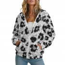 Women's Full-Zip Hoodie, Monochrome Rosette Leopard Spot Pattern