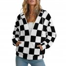 Women's Full-Zip Hoodie, Checkerboard Black White