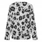 Women's Cross V Neck Button Long Sleeve Top, Monochrome Rosette Leopard Spots