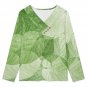 Women's Cross V Neck Button Long Sleeve Top, Green Leaves