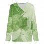 Women's Cross V Neck Button Long Sleeve Top, Green Leaves
