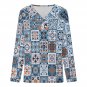 Women's Cross V Neck Button Long Sleeve Top, Moroccan Azulejo Pattern
