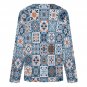 Women's Cross V Neck Button Long Sleeve Top, Moroccan Azulejo Pattern