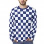 Blue White Checkerboard Long Sleeve Cotton T-shirt (Size S - 5XL)