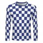 Blue White Checkerboard Long Sleeve Cotton T-shirt (Size S - 5XL)