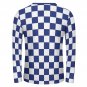 Blue White Checkerboard Long Sleeve Cotton T-shirt (Size S - 5XL)