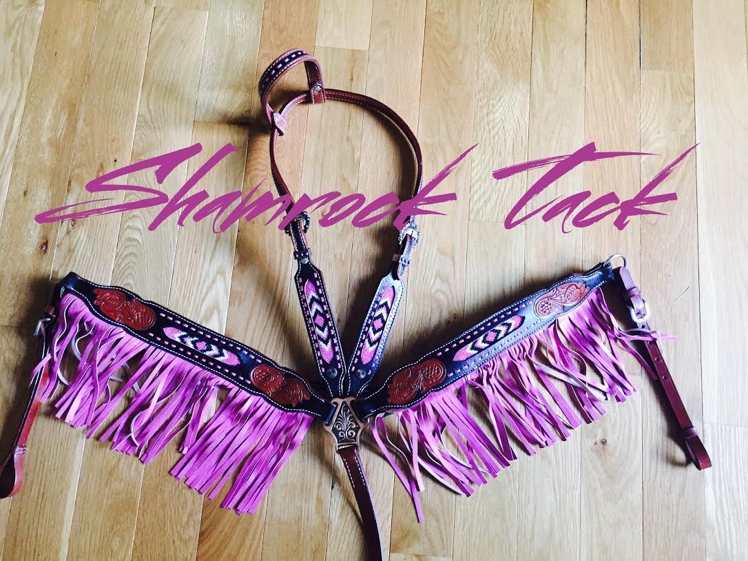NEW Pink Beaded Fringe Azetc Horse Tack Set