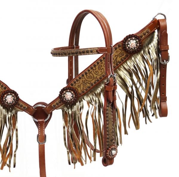 NEW Brown Leather Fringe Horse Tack Set