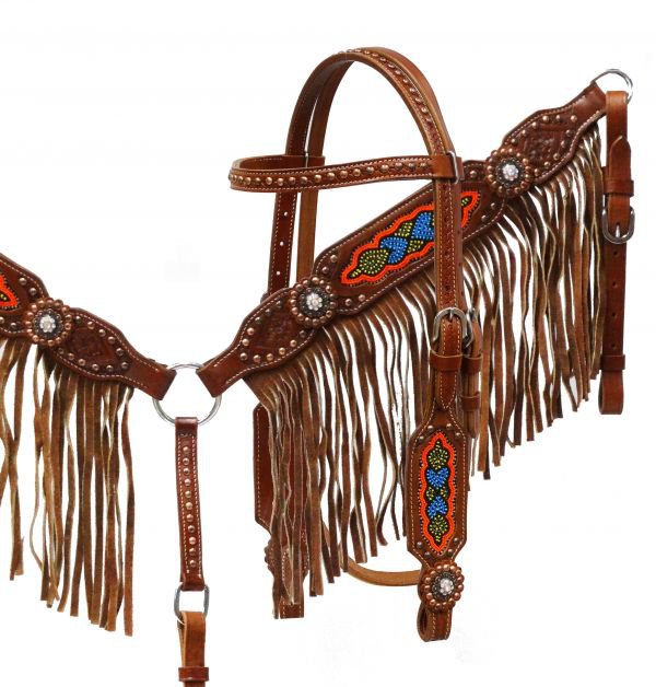 New Leather Beaded Navajo Fringe Horse Tack Set