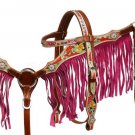 New Mutli Color Tooled Pink Fringe Pony Size Tack Set
