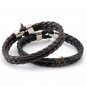 Men Women LEATHER Black Brown Double Braided Wristband Bracelets MKUS048B