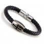 US Men Cross LEATHER Black Cuff Wristband Bracelets Sz7"-9.5" GM059
