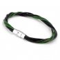 New Men Women GENUINE LEATHER Brown Green S.Steel Wristband Bracelets 003