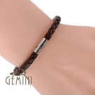 Men Women GENUINE LEATHER Black Brown Braided S.Steel Wristband Bracelets 001