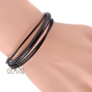 Men Women GENUINE LEATHER Black Wristband Bracelets Bangles MKUS029 ZA9