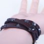 Men Women Brown Double Wrap Genium Leather Wristband Bracelet MKUS079BW