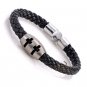 Men Cross GENUINE LEATHER Black Cuff Wristband Bracelets MKUS057B