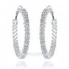 925 Sterling Silver F 1.92Ct Diamonds Round Hoop Wedding Party Earring 1.5" F1