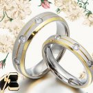 18K Gold Groom&Bride Matching Diamond Wedding Engagement Titanium Rings Set 01