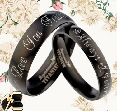 Black ANY YOUR WORDS Engrave Wedding Bands Titanium Couple Ring Set 46
