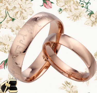 Men Women Rose Gold Champagne Special Titanium Wedding Rings 084