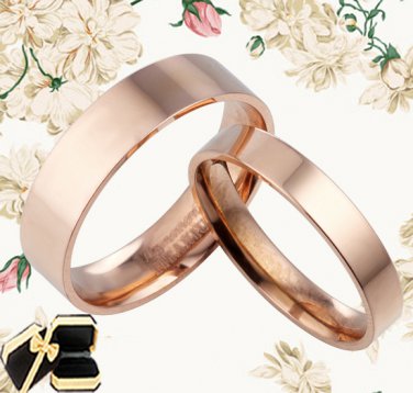 US Men Women Rose Gold Plain Wedding Flat Comfort Fit Ttianium Rings 085