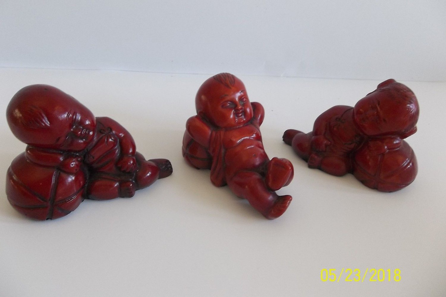Vtg Chinese GOOD LUCK CHILDREN Figurines Sleeping Watermelon Babies